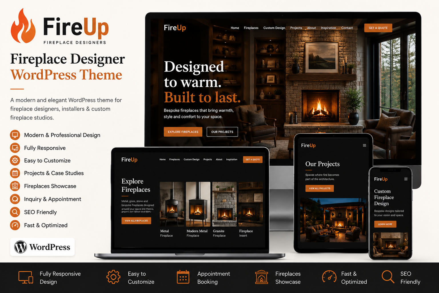 FireUp – Fireplace Designer & Installation WordPress Theme